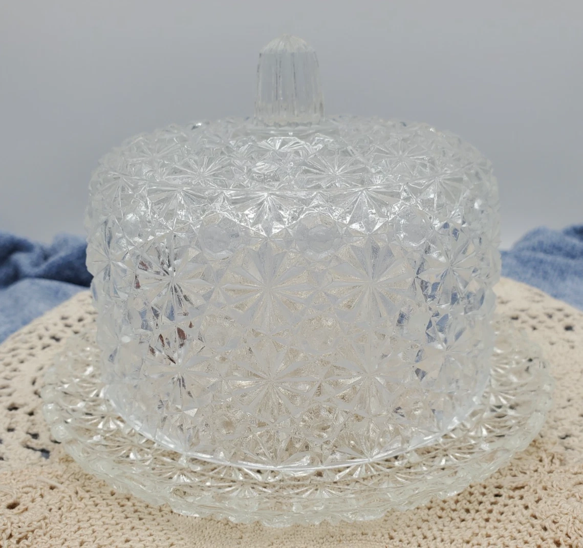 Early American Pattern Glass Covered Butter/Cheese Dish, Daisy/Button Cut Glass
