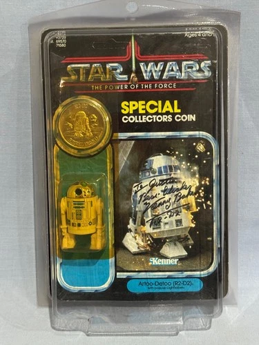 1984 Vintage Star Wars POTF Kenner R2-D2 Pop-up UNPUNCHED Signed by KENNY BAKER