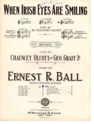 Sheet Music When Irish Eyes Are Smiling 1912 Ernest Ball, Olcott & Graff Jr