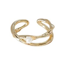 Eleganter verstellbarer Ring mit geometrischem Kreuz Gold Perle Modeschmuck