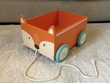 Great Little Trading Company Toy Book Storage Box Cart Pull Along Wheels Fox