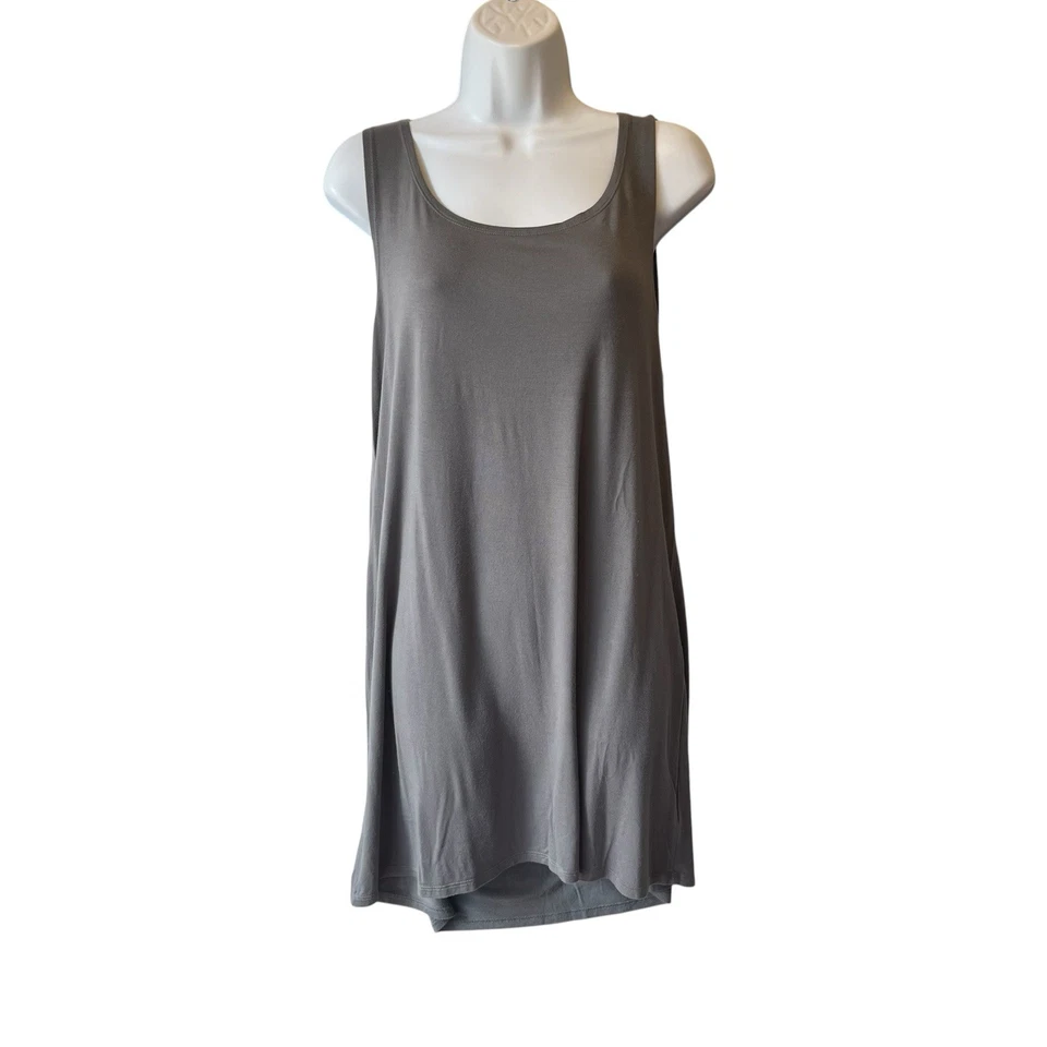 LOGO by Lori Goldstein Long Tunic tank top Large Gray Scoop neck Rayon stretch - Image 1 of 4