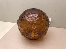 Vintage Glass Light Lamp Round Globe Shade Amber MCM Floral Textured