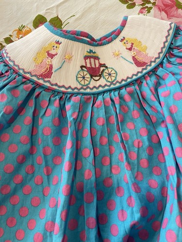 Little Girls Banana Split Smocked Cinderella Dress Size 6 READ Defect - Picture 10 of 11