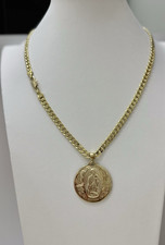 Cadena cubana 20 pulgadas con encanto virgen laminada en 14k alta calidad