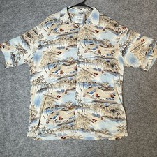 Pierre Cardin Hawaiian Shirt Mens XL Tropical Casino Rayon Blue Multi Floral