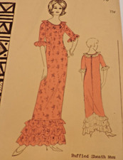 Polynesian Pattern #166 Ruffled Sheath Muu-Muu Dress Size 10 B31 H32 Uncut/FF