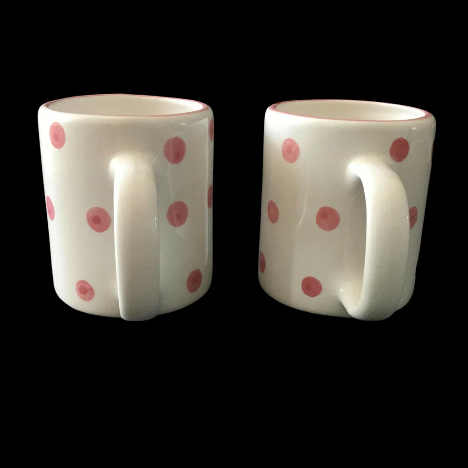 Vintage Anos 80 Par de Caneca de Café Cerâmica Bolinhas Chá Xícara de Cacau Rosa Branca - Imagem 4 de 4
