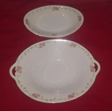 2 Antique Nippon Hand Painted Pink Rose Gold Trim Double Handled Platter & Plate