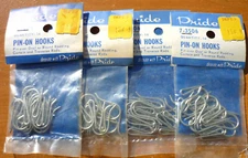 LOT of (64) Vintage 7/8" Small Round PIN-ON Drapery Hooks Curtain Lightweight