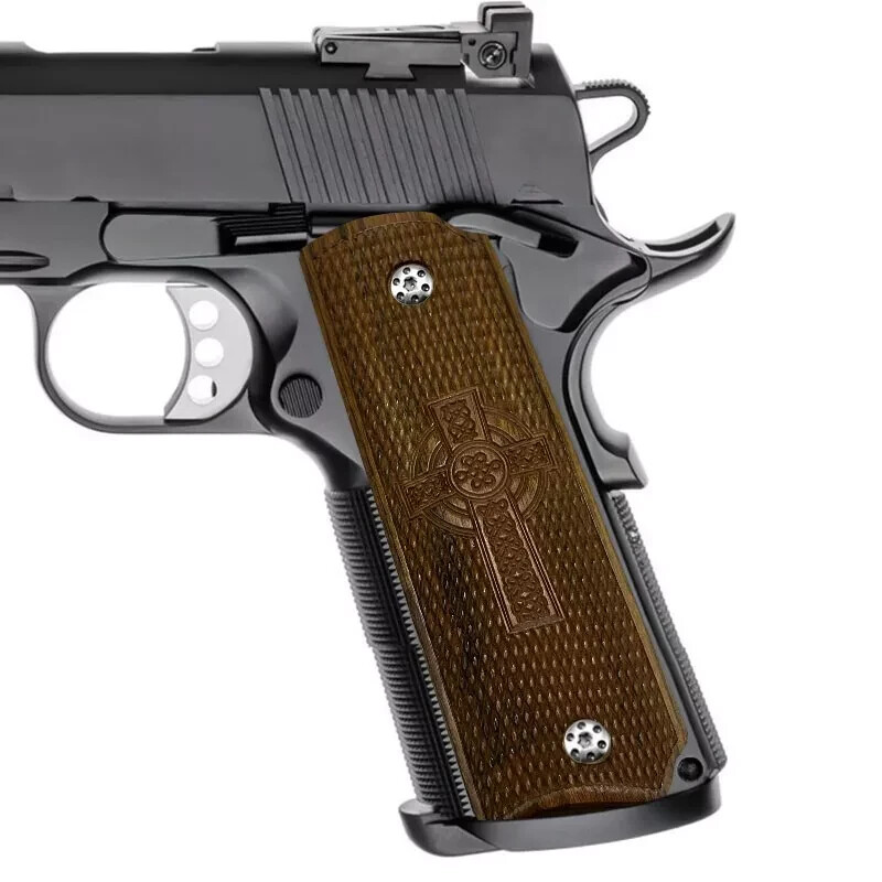 1911 Grips Checker Wood Full Size with Screws and Wrench Celtic Cross ...