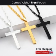 Mens Women Jesus Necklace Chain Black/Silver Cross Stainless Steel Pendant Jesus