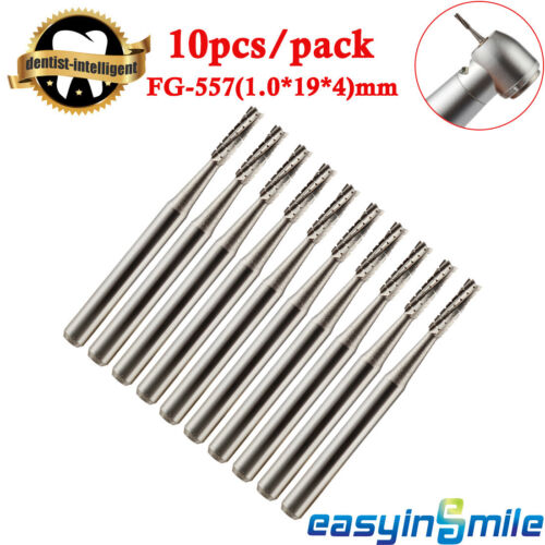 10Pcs Dental  FG-557 Carbide Tungsten Burs Cross Cylinder Drills Friction Grip - Afbeelding 1 van 3