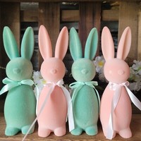 4 X Flock Hase Figur Rosa Pastell 18Cm Osterdeko Dekoration GrüN Mint Osterhase
