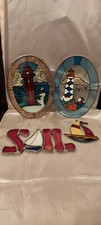 VINTAGE LOT OF NAUTICAL STAINED GLASS SUNCATCHERS.SAIL BOAT.LIGHTHOUSE.OCEAN