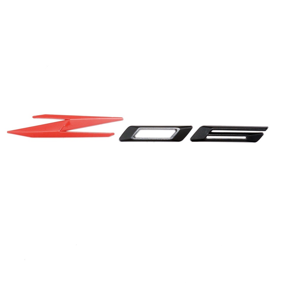 2-Piece 3D Z06 Emblems – Fender & Trunk Badges For Corvette C8 – Black & Red (85623536 Style)