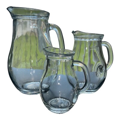 Pasabahce Turkey Clear Glass .25L .50L 1 LITRE Pitchers Barware Set of 3