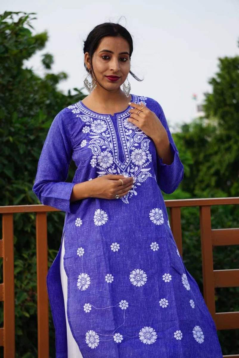 Tvis and Bliss. Hand Embroidered White Cotton Lucknow Chikankari kurti