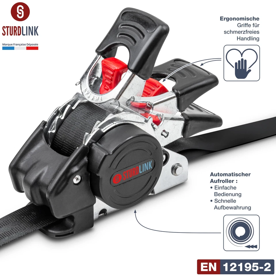 Automatik Spanngurt 3m 25mm mit S Haken 300kg/600kg | Set von 4 Spanngurte Se... - Bild 3 von 4