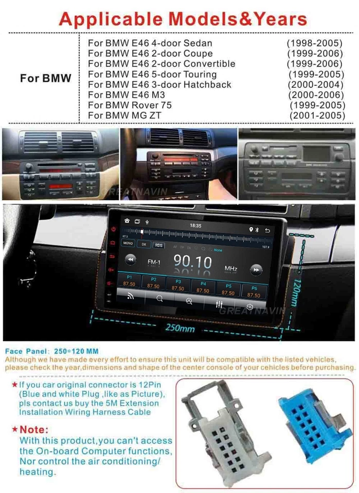 9" Autoradio CarPlay für BMW E46 3er M3 GPS Radio Sat Nav with BT WIFI +Kamera - Bild 2 von 4
