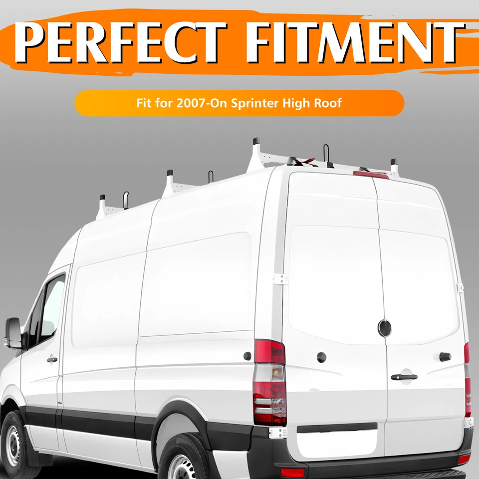 Baca de techo de escalera de 3 barras para Mercedes Sprinter 07 techo alto 144/170 WB Foto 2 de 4