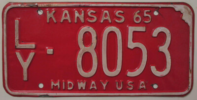 Kansas Nummernschild USA Kennzeichen 1965 Midway / Vintage US Car License Plate