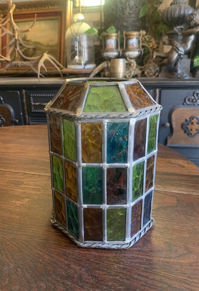 VTG Stained Glass Pendent Lantern Chandlier Shade Denmark Arts & Crafts Style