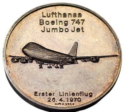 ヴィンテージBoeing 747 Jumbo Jet メダル コレクション 1970 Lufthansa Boeing 747 Jumbo Jet .999 Silver Proof Medal # 1123