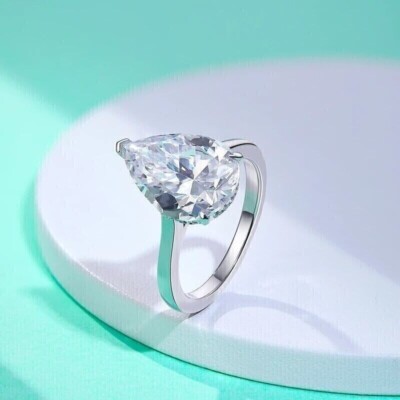 2.5CTW Pear Cut VVS1 Moissanite Solitiare Engagement Ring 14k White Gold Plated