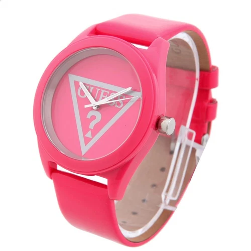 GUESS Triangle Logo Hot Pink Patent Leather Strap Lady Watch W65014L3