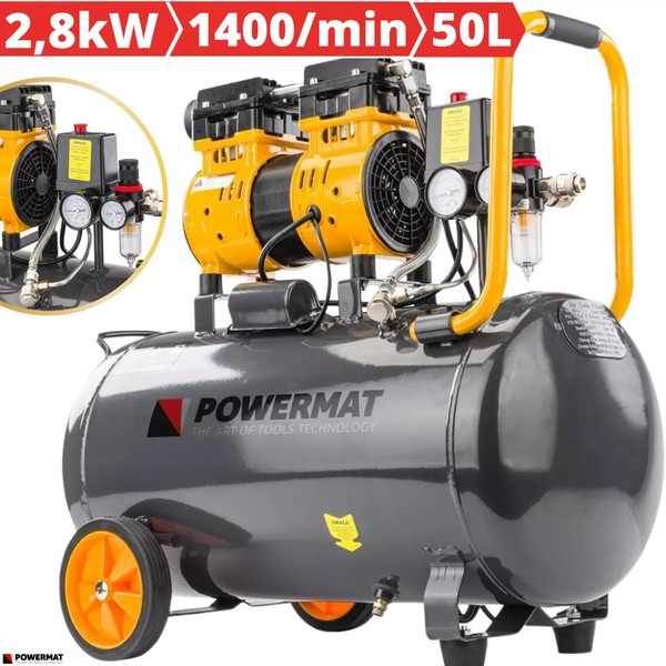 Kompressor ÖLfrei Druckluftkompressor Doppelkolben 8 Bar 50L 3,8Kw Druckregler-image