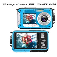 blue Waterproof Digital Camera 10ft Full HD 2.7K 48MP 16X Digital Zoom