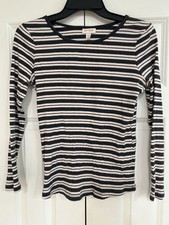 Cat & Jack Girls Striped Long Sleeve Knit T-Shirt Black White Size L (10/12)