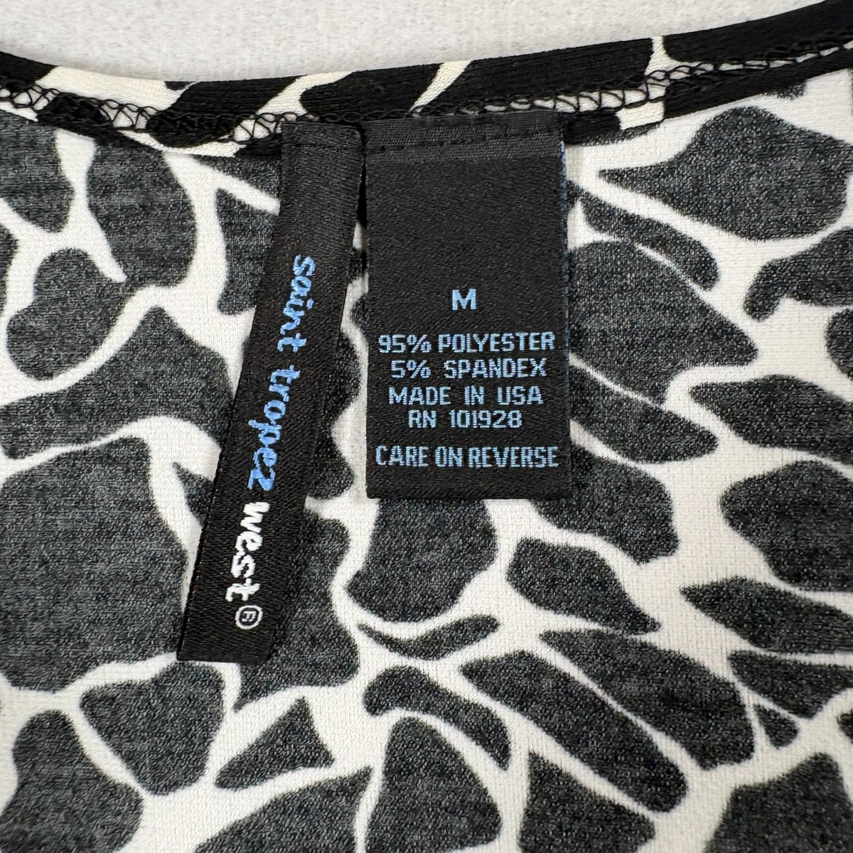 Saint Tropez West Black White Print Top Womens M Stretch 3/4
