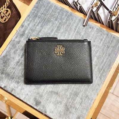 Authentic New Tory Burch Britten Black Pebbled Leather Zip Card