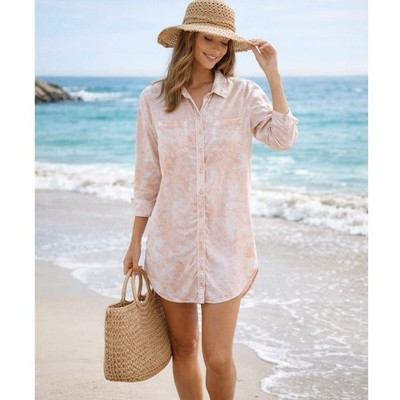 GUESS Tie Dye Shirt Dress XS Pink White Button Down Beach Cover Up  Lightweight | eBay