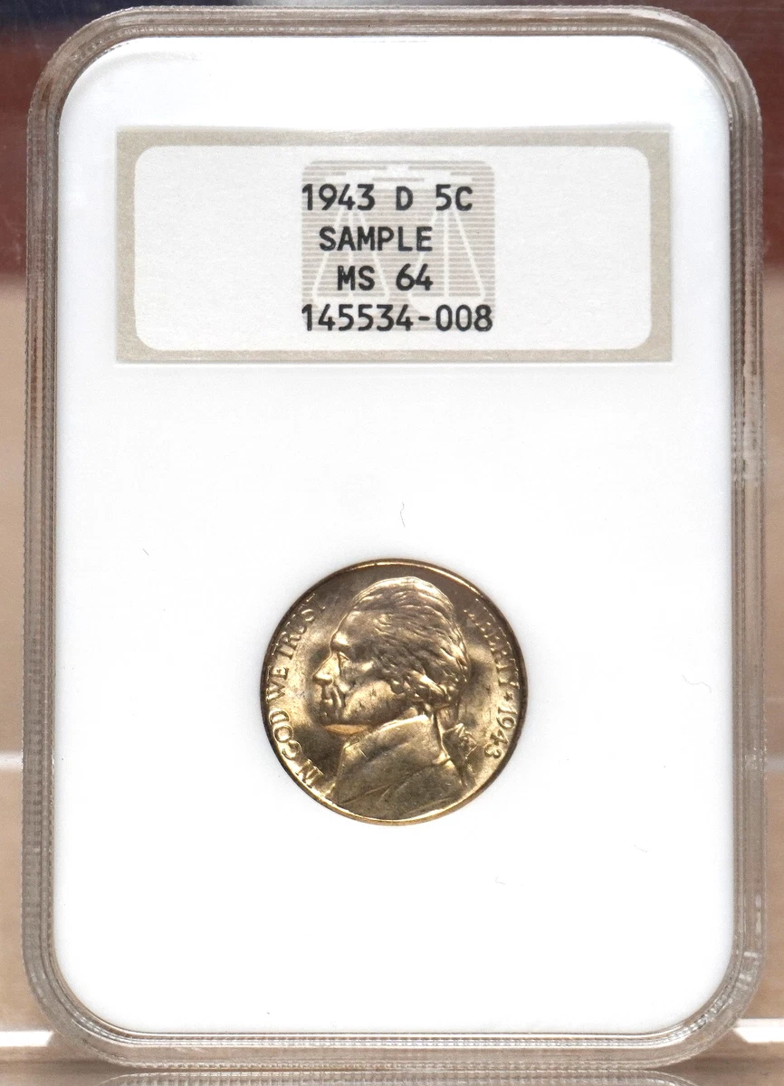 Uncirculated MS 64 Graded 1943 Year US Jefferson Nickels (1938-Now