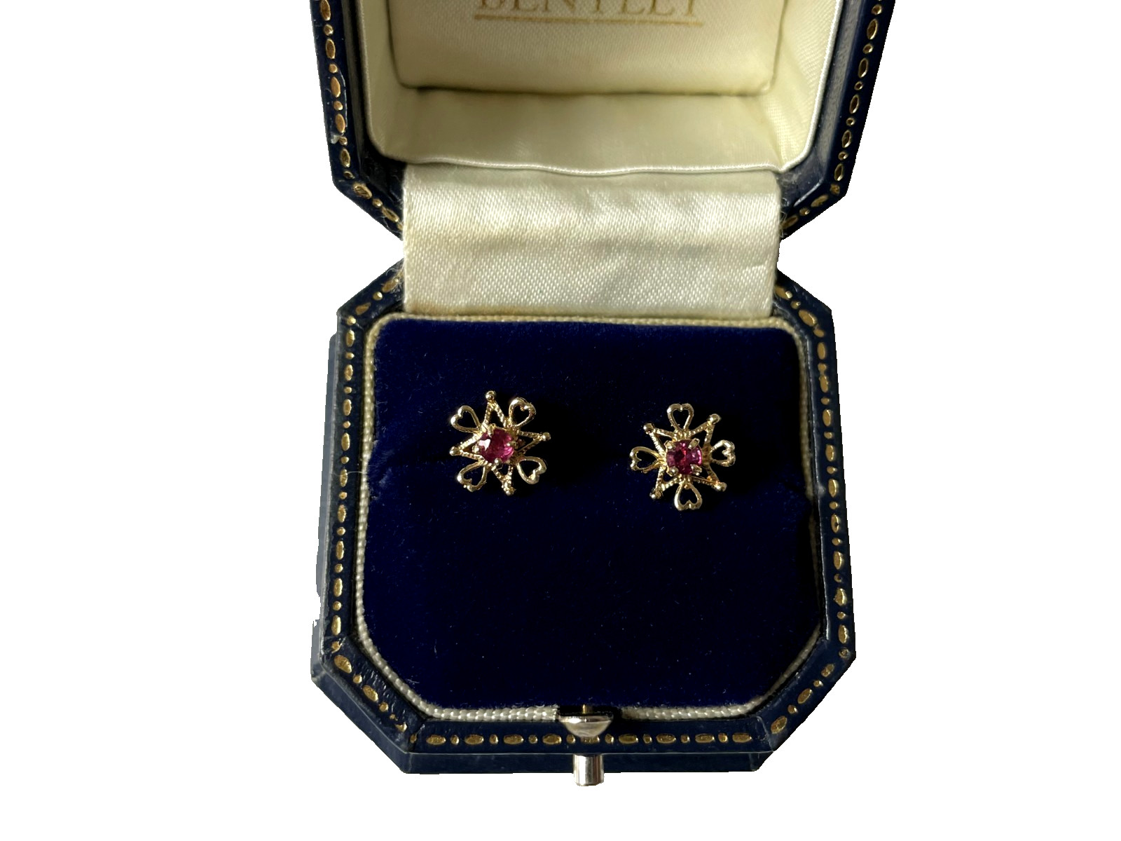1979 Ruby Earrings 9ct Gold Stud Ruby Openwork Go… - image 4