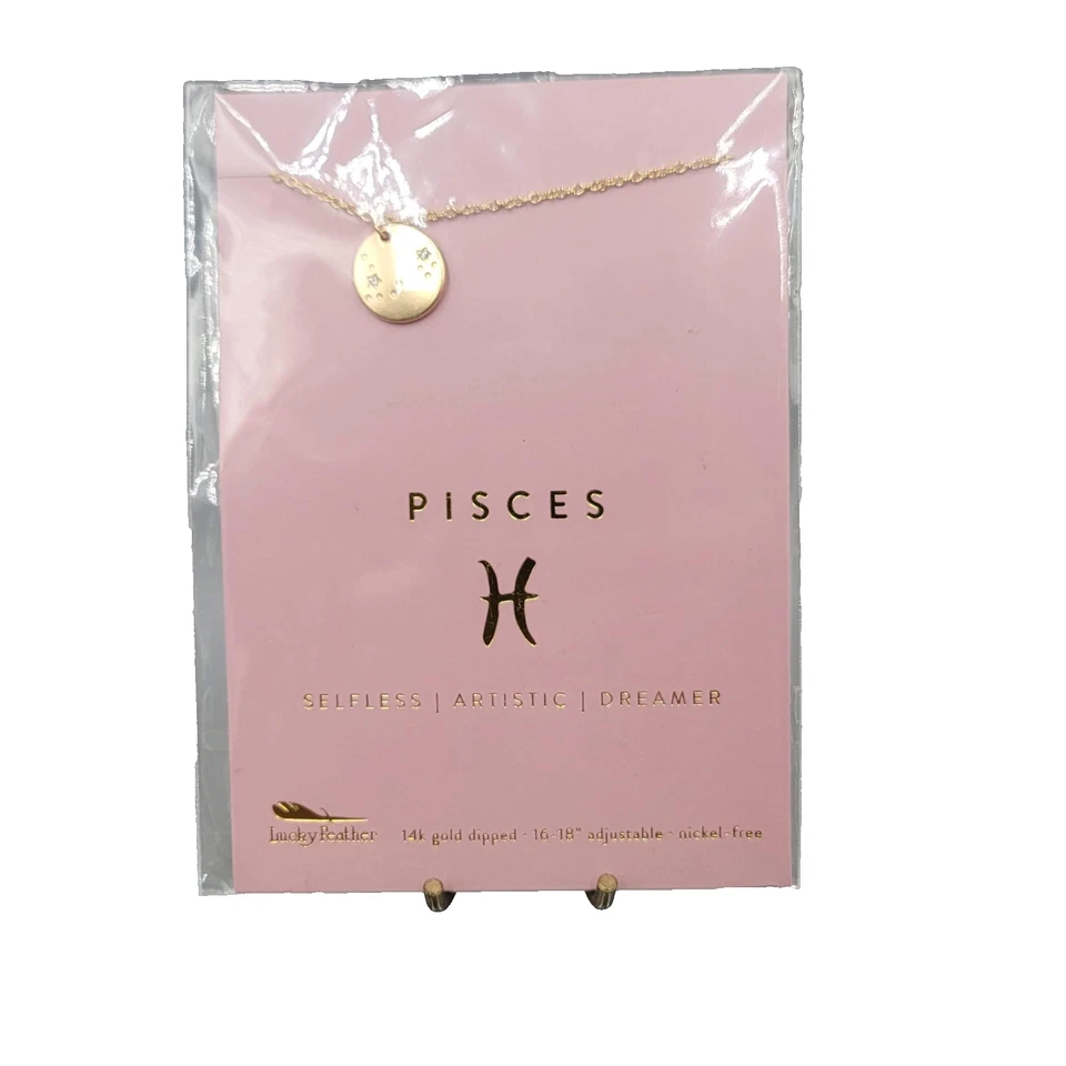 Lucky Feather Zodiac Necklace Pisces NWT Gold Plated 16"-18" Nickel Free - Image 2 of 4