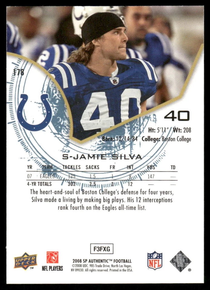 2008 SP Authentic #178 Jamie Silva RC /999 - FB - Image 2 of 2