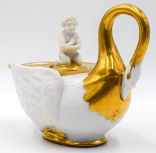 Rare Vienna Swan Inkwell w/Cherub Cover, Circa 1900