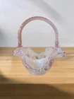Vintage Fenton Pink Satin Glass Basket with Floral Design Signed