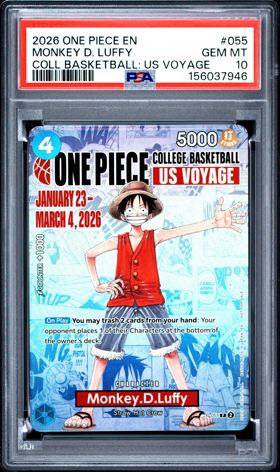 One Piece Monkey D. Luffy Promo 055 College Basketball: Us Voyage PSA 10
