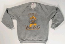 Jerzees Sweatshirt Vintage Grey Graphic Wyoming Student Cowboy Joe Large READ