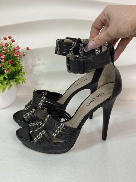 Women Via Uno Heels Black Leather 37