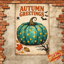 Welcome Halloween Pumpkin Bat Ghost Spiders Aluminum Sign 8x12