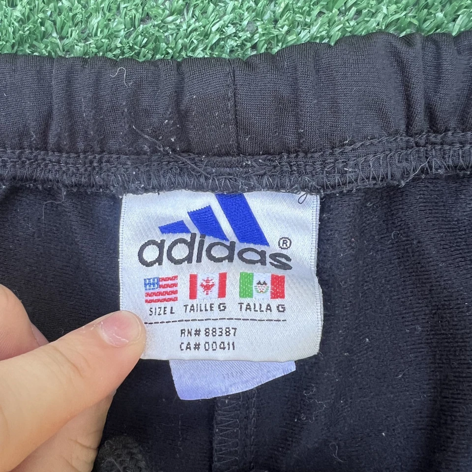 Vintage Adidas Sweatpants Men Large Black White Wide Leg Baggy Striped Track 90s - Image 2 of 4