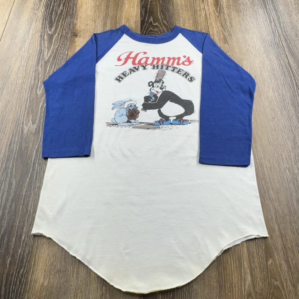 Camisa Hamms De Colección Para Hombres L Blanca Azul Heavy Hitters Softbol Oso Cerveza Jersey Foto 2 de 4