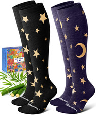 Bamboo Viscose Compression Socks for Women Men 2 Pairs 15-20Mmhg Knee High Compr