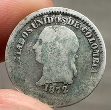 1872 un decimo COLOMBIA  One Decimo  .835 Silver 2.5 grams RARE Key Date